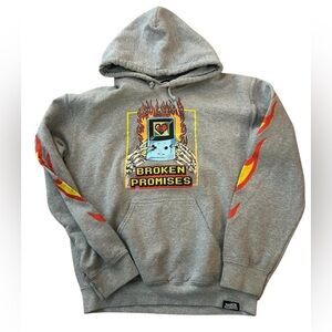 Broken Promises Gray Sweatshirt with Hood and Sleeve Design